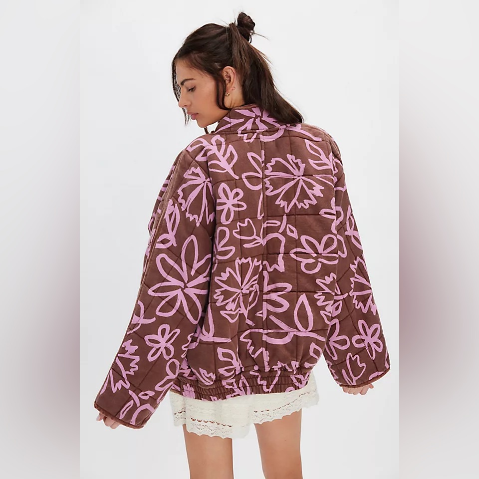 Nwt Printed Dolman Quilted Knit Jacket~Chocolate Combo